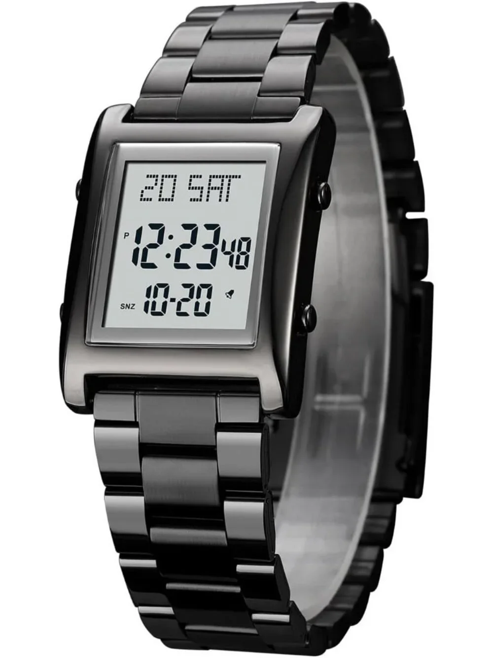 Men's Black Waterproof Stainless Steel Digital Square Case Simple Wrist Watches